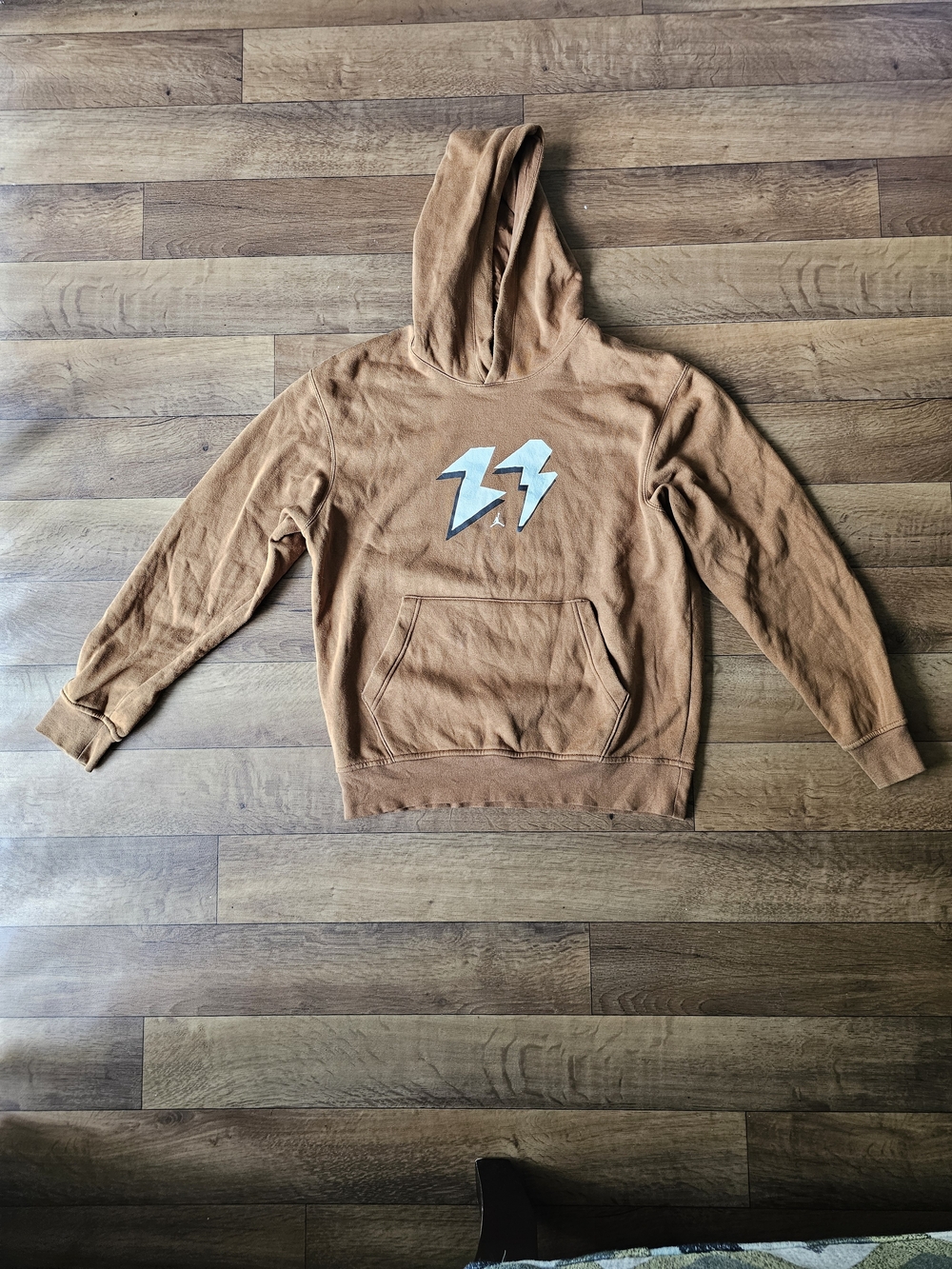 Jordan Men's Tan Hoodie with White Lightning Graphic
